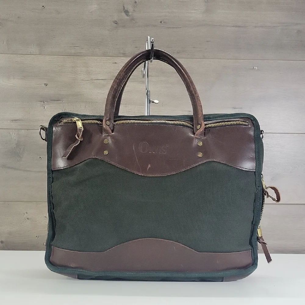 Orvis Green and Brown Canvas Leather Briefcase - Men